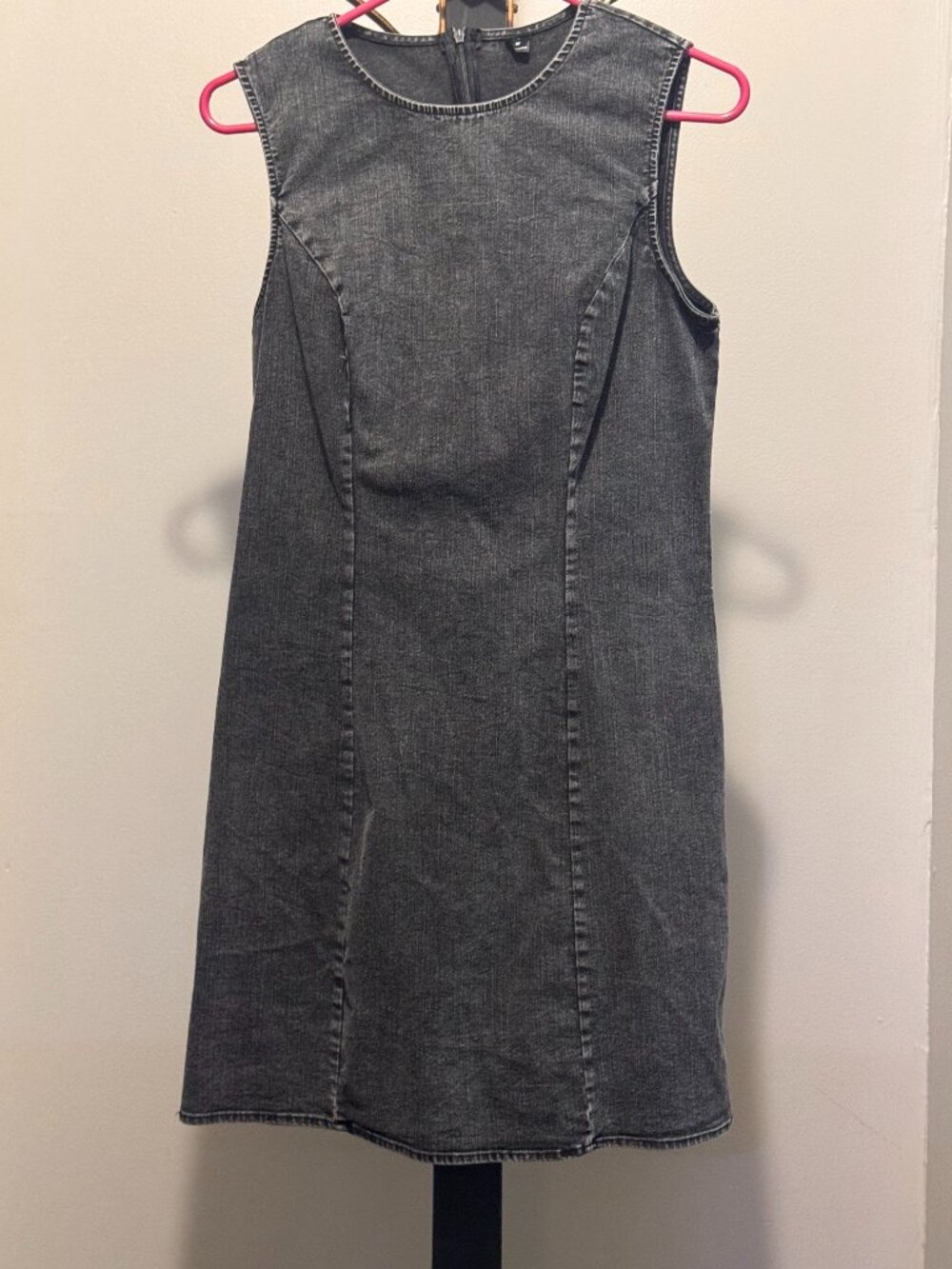 Black Washed Denim Sleeveless Mini Shift Dress Size M